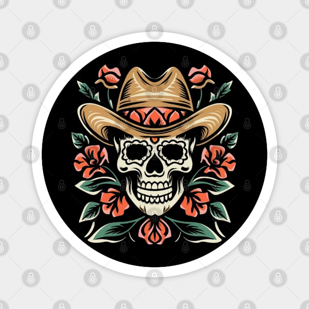 Cowboy Skull Floral tattoo Magnet by Goku Creations